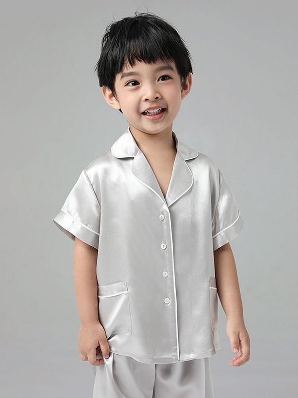 19 Momme Boys and Girls Short-sleeve Silk Pajamas Set